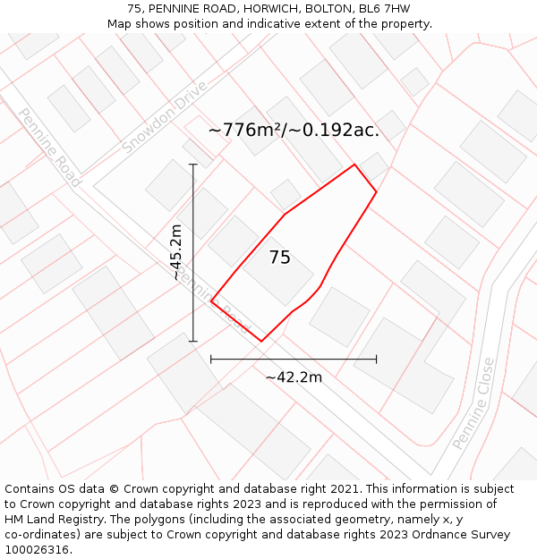 75, PENNINE ROAD, HORWICH, BOLTON, BL6 7HW: Plot and title map