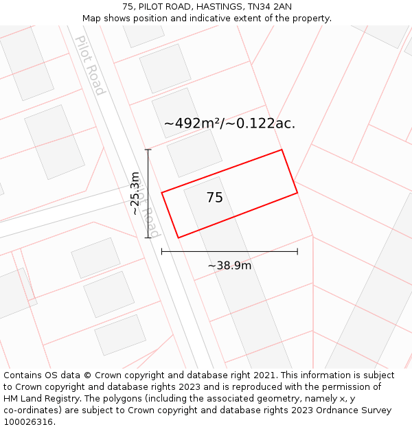 75, PILOT ROAD, HASTINGS, TN34 2AN: Plot and title map