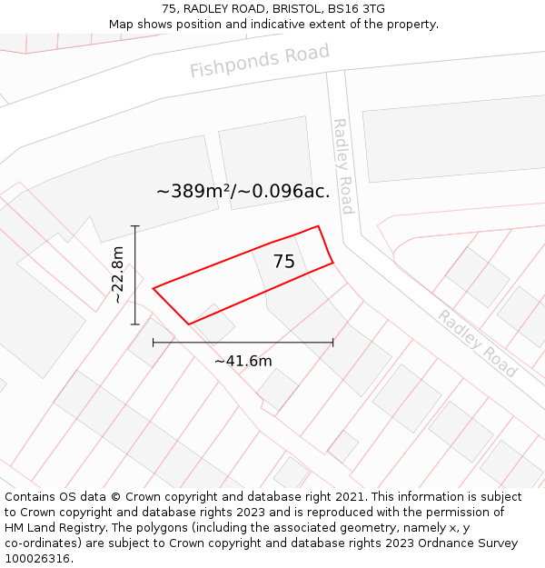 75, RADLEY ROAD, BRISTOL, BS16 3TG: Plot and title map