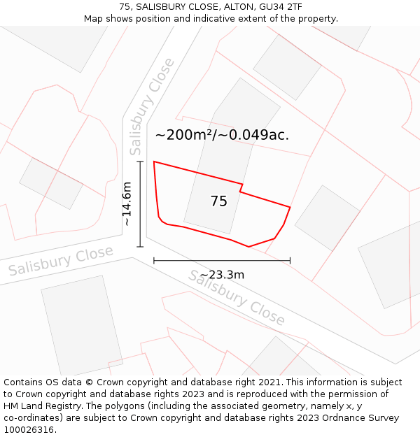 75, SALISBURY CLOSE, ALTON, GU34 2TF: Plot and title map