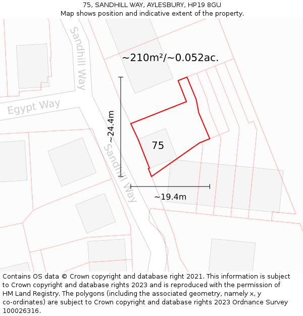 75, SANDHILL WAY, AYLESBURY, HP19 8GU: Plot and title map