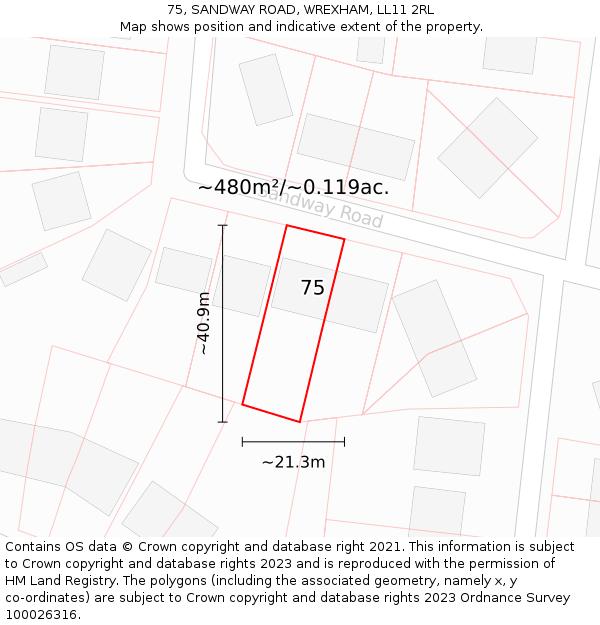 75, SANDWAY ROAD, WREXHAM, LL11 2RL: Plot and title map