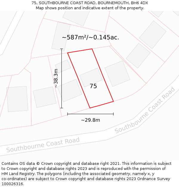 75, SOUTHBOURNE COAST ROAD, BOURNEMOUTH, BH6 4DX: Plot and title map