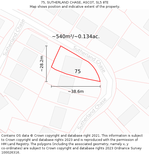 75, SUTHERLAND CHASE, ASCOT, SL5 8TE: Plot and title map