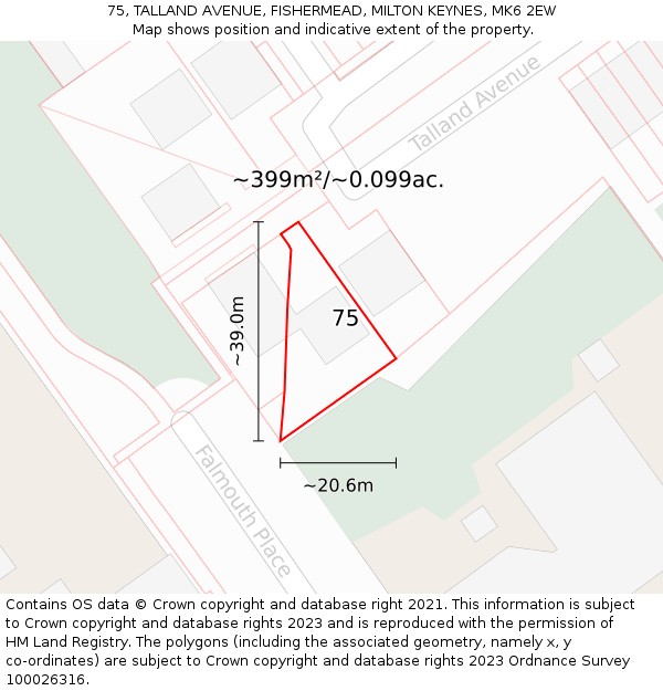 75, TALLAND AVENUE, FISHERMEAD, MILTON KEYNES, MK6 2EW: Plot and title map