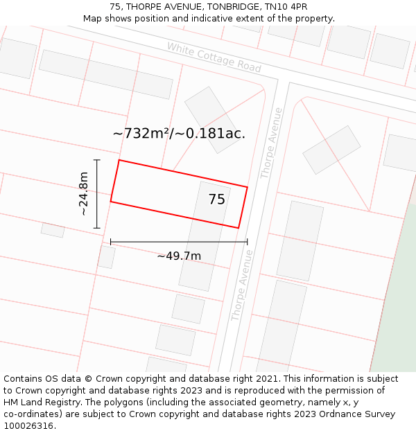 75, THORPE AVENUE, TONBRIDGE, TN10 4PR: Plot and title map