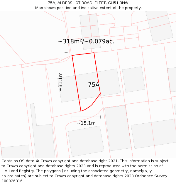 75A, ALDERSHOT ROAD, FLEET, GU51 3NW: Plot and title map