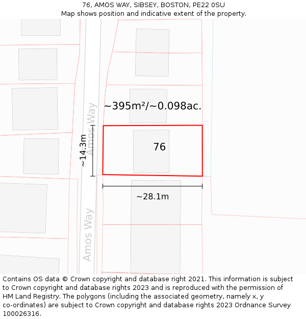 76, AMOS WAY, SIBSEY, BOSTON, PE22 0SU: Plot and title map