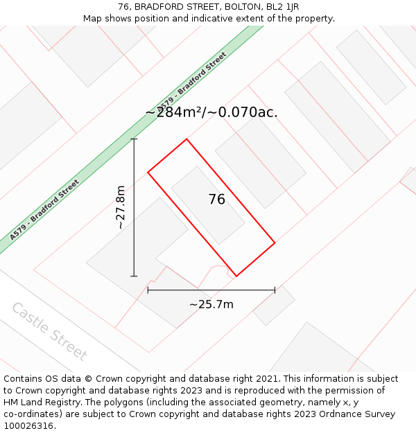 76, BRADFORD STREET, BOLTON, BL2 1JR: Plot and title map