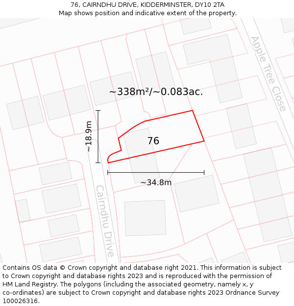 76, CAIRNDHU DRIVE, KIDDERMINSTER, DY10 2TA: Plot and title map