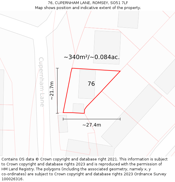 76, CUPERNHAM LANE, ROMSEY, SO51 7LF: Plot and title map