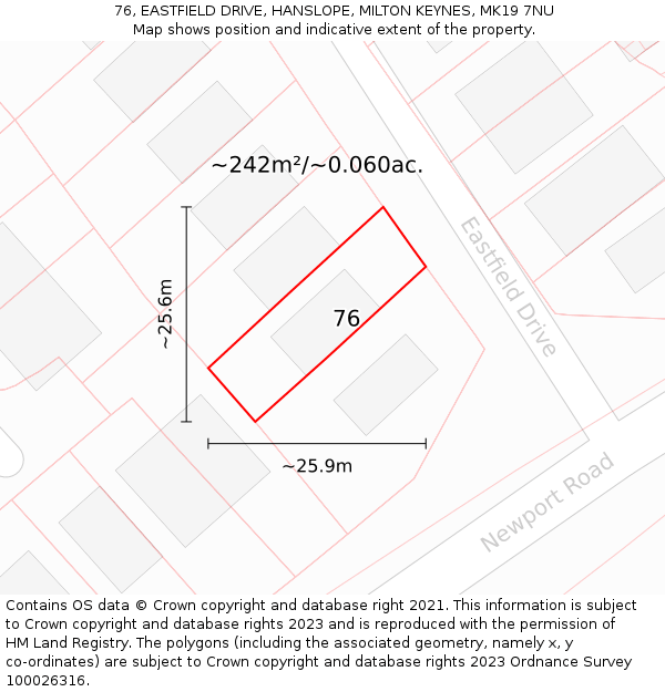 76, EASTFIELD DRIVE, HANSLOPE, MILTON KEYNES, MK19 7NU: Plot and title map