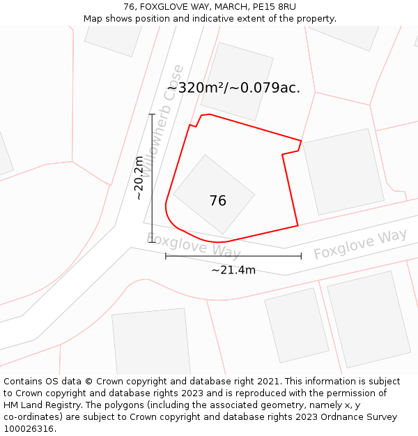 76, FOXGLOVE WAY, MARCH, PE15 8RU: Plot and title map