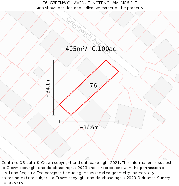 76, GREENWICH AVENUE, NOTTINGHAM, NG6 0LE: Plot and title map