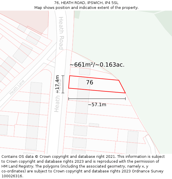 76, HEATH ROAD, IPSWICH, IP4 5SL: Plot and title map