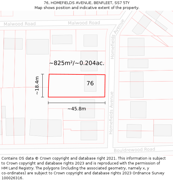 76, HOMEFIELDS AVENUE, BENFLEET, SS7 5TY: Plot and title map