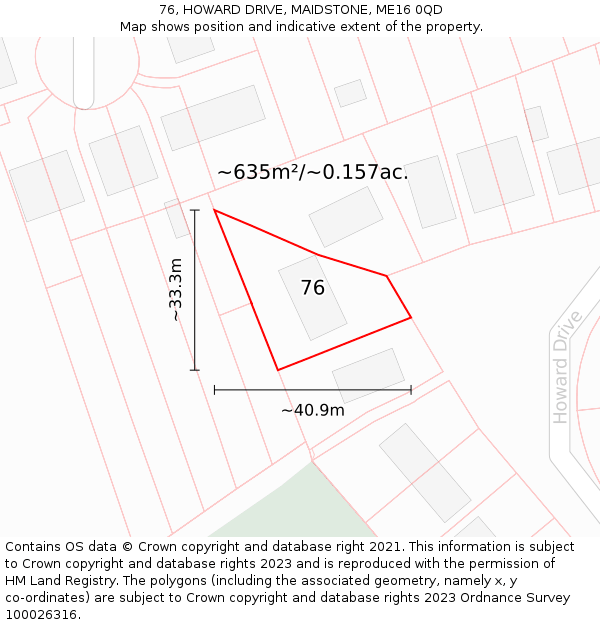 76, HOWARD DRIVE, MAIDSTONE, ME16 0QD: Plot and title map