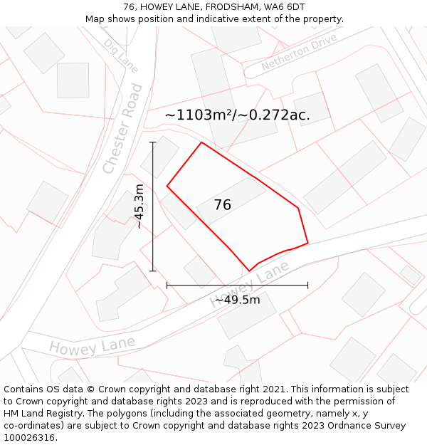 76, HOWEY LANE, FRODSHAM, WA6 6DT: Plot and title map