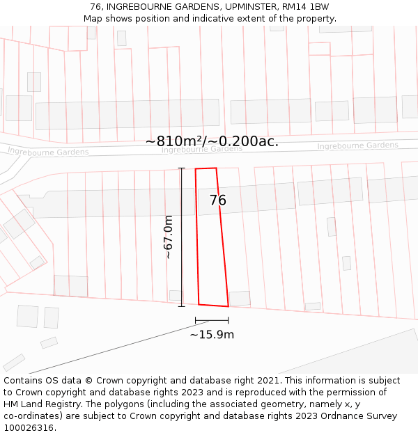 76, INGREBOURNE GARDENS, UPMINSTER, RM14 1BW: Plot and title map