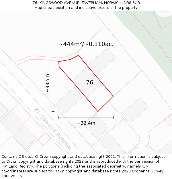 76, KINGSWOOD AVENUE, TAVERHAM, NORWICH, NR8 6UR: Plot and title map