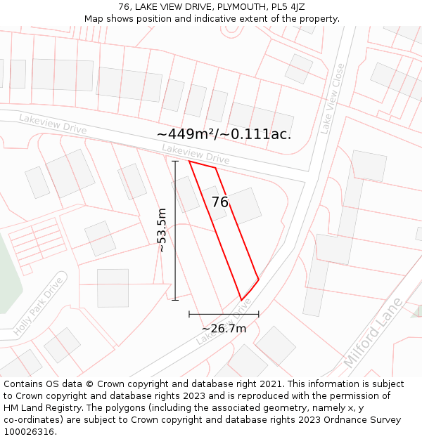 76, LAKE VIEW DRIVE, PLYMOUTH, PL5 4JZ: Plot and title map