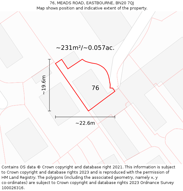 76, MEADS ROAD, EASTBOURNE, BN20 7QJ: Plot and title map