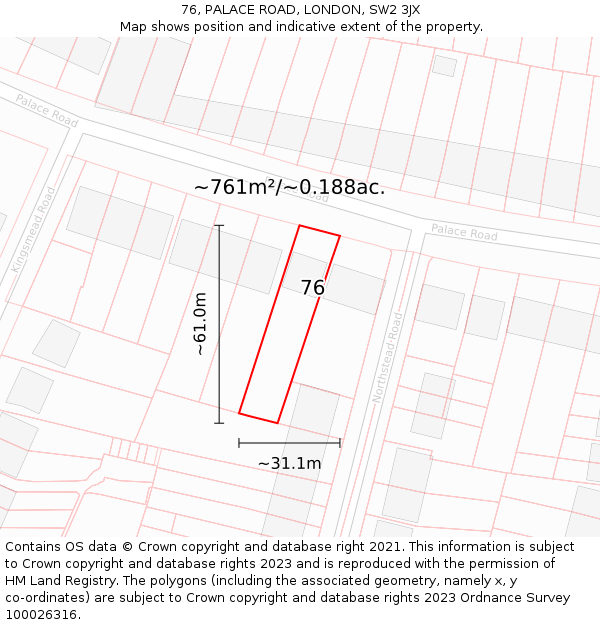 76, PALACE ROAD, LONDON, SW2 3JX: Plot and title map