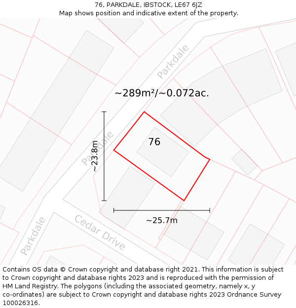 76, PARKDALE, IBSTOCK, LE67 6JZ: Plot and title map