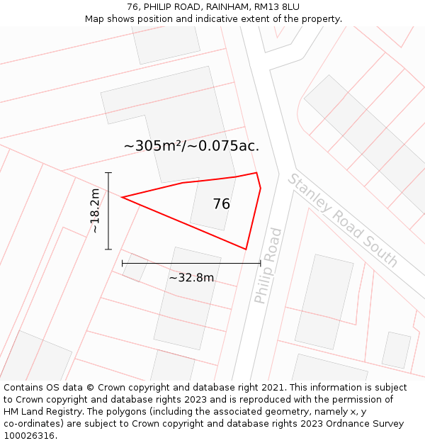 76, PHILIP ROAD, RAINHAM, RM13 8LU: Plot and title map