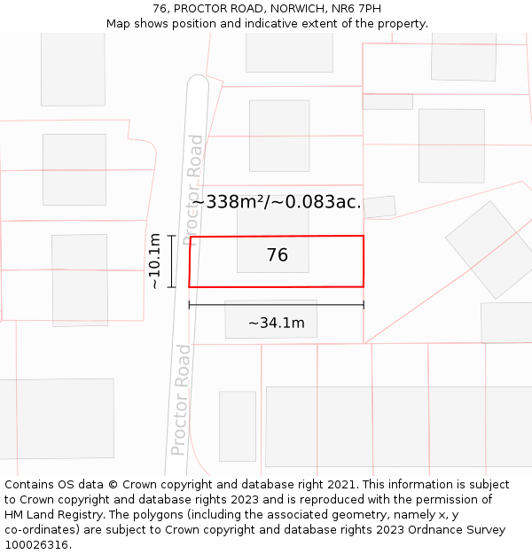 76, PROCTOR ROAD, NORWICH, NR6 7PH: Plot and title map