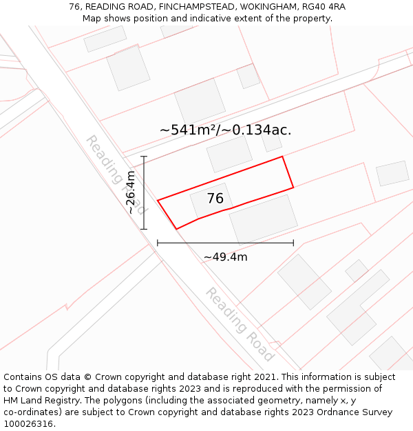 76, READING ROAD, FINCHAMPSTEAD, WOKINGHAM, RG40 4RA: Plot and title map