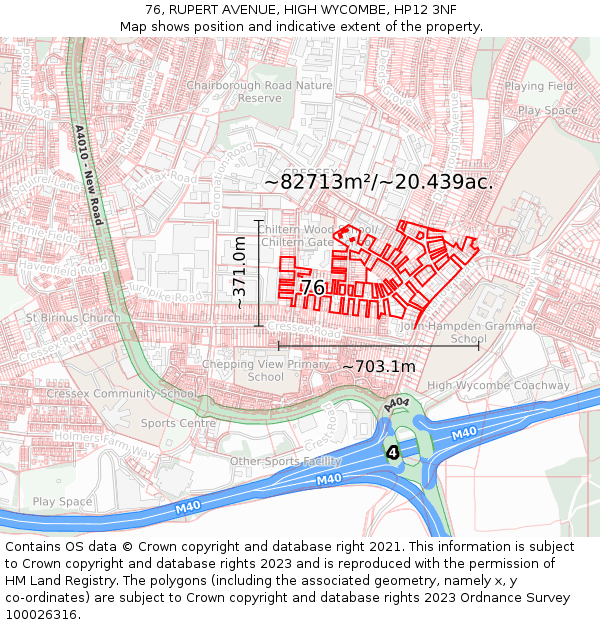 76, RUPERT AVENUE, HIGH WYCOMBE, HP12 3NF: Plot and title map