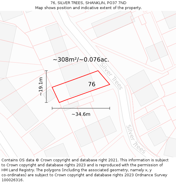 76, SILVER TREES, SHANKLIN, PO37 7ND: Plot and title map