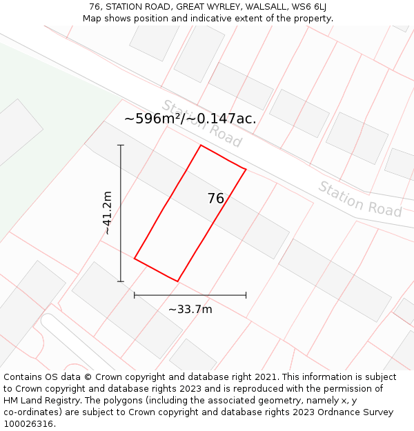 76, STATION ROAD, GREAT WYRLEY, WALSALL, WS6 6LJ: Plot and title map