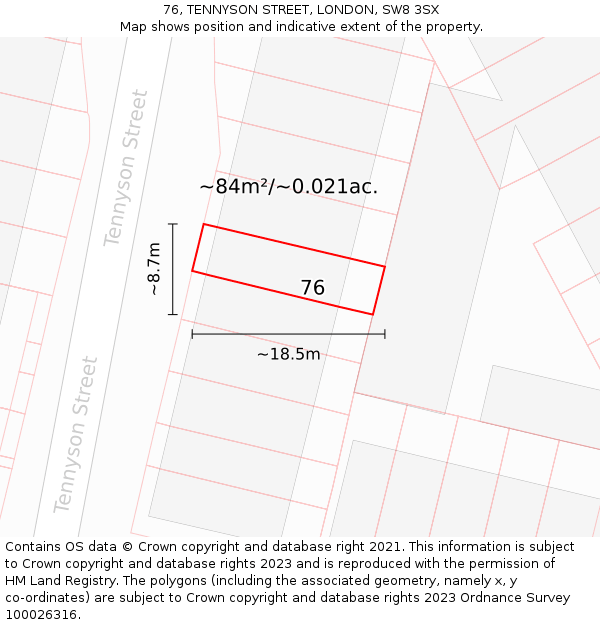 76, TENNYSON STREET, LONDON, SW8 3SX: Plot and title map