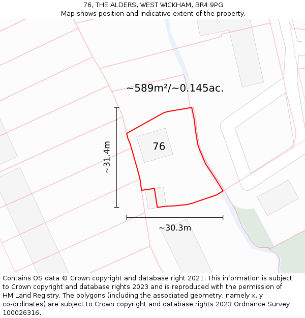 76, THE ALDERS, WEST WICKHAM, BR4 9PG: Plot and title map