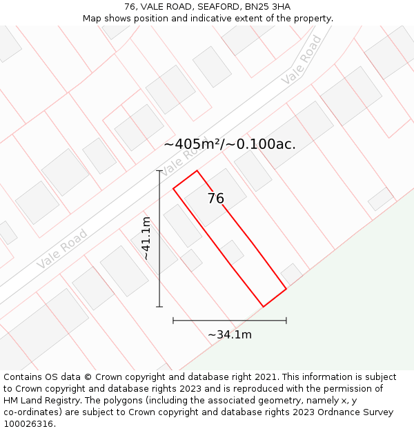 76, VALE ROAD, SEAFORD, BN25 3HA: Plot and title map