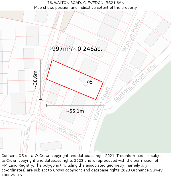 76, WALTON ROAD, CLEVEDON, BS21 6AN: Plot and title map