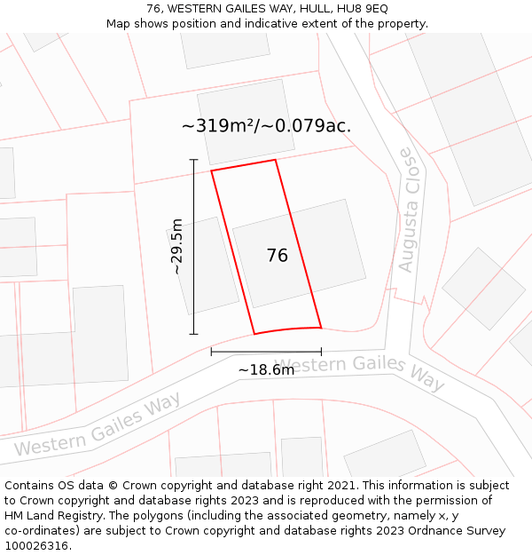 76, WESTERN GAILES WAY, HULL, HU8 9EQ: Plot and title map