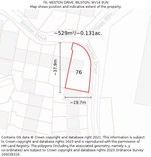 76, WESTON DRIVE, BILSTON, WV14 0UN: Plot and title map