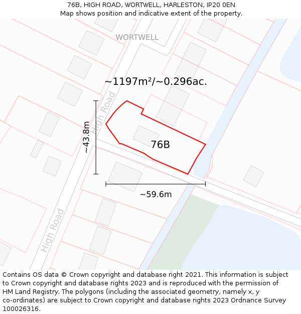 76B, HIGH ROAD, WORTWELL, HARLESTON, IP20 0EN: Plot and title map