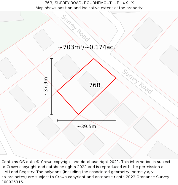 76B, SURREY ROAD, BOURNEMOUTH, BH4 9HX: Plot and title map