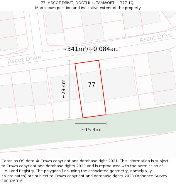 77, ASCOT DRIVE, DOSTHILL, TAMWORTH, B77 1QL: Plot and title map