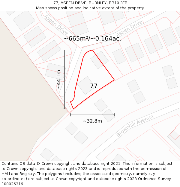 77, ASPEN DRIVE, BURNLEY, BB10 3FB: Plot and title map