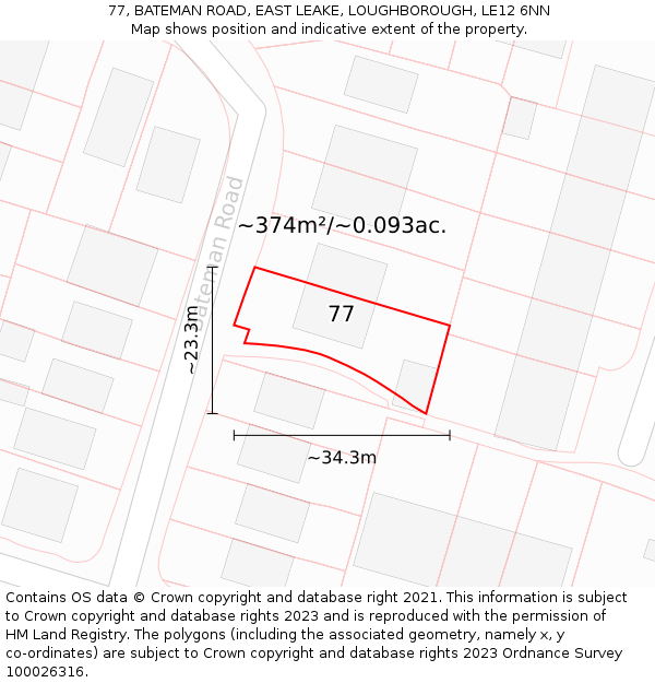 77, BATEMAN ROAD, EAST LEAKE, LOUGHBOROUGH, LE12 6NN: Plot and title map