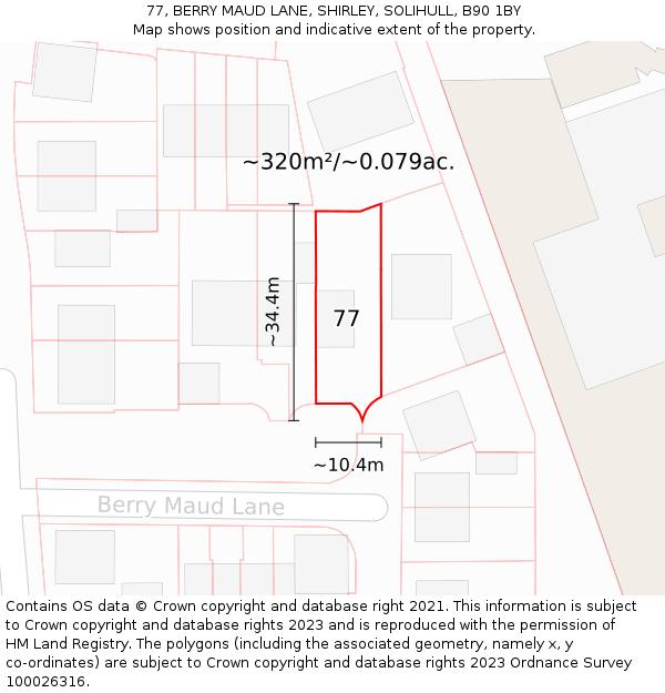 77, BERRY MAUD LANE, SHIRLEY, SOLIHULL, B90 1BY: Plot and title map