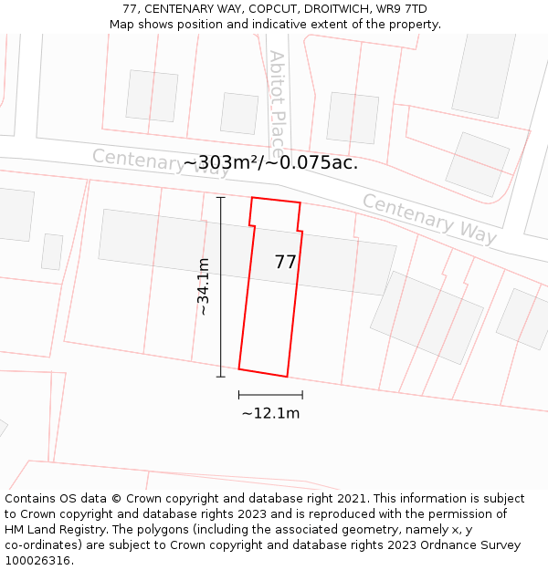 77, CENTENARY WAY, COPCUT, DROITWICH, WR9 7TD: Plot and title map