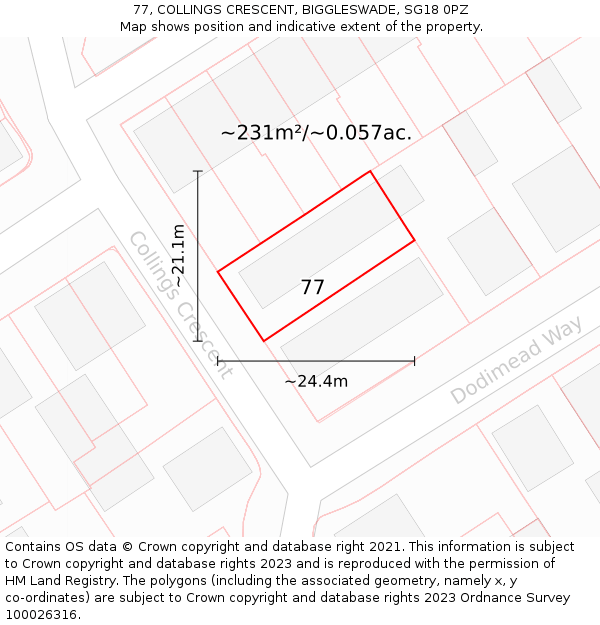 77, COLLINGS CRESCENT, BIGGLESWADE, SG18 0PZ: Plot and title map