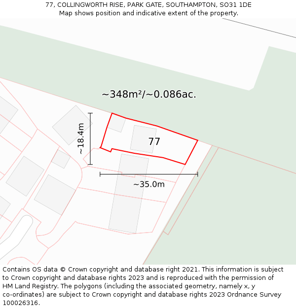 77, COLLINGWORTH RISE, PARK GATE, SOUTHAMPTON, SO31 1DE: Plot and title map