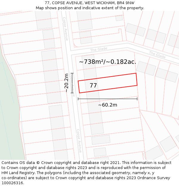 77, COPSE AVENUE, WEST WICKHAM, BR4 9NW: Plot and title map